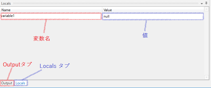 localタブとOutputタブ